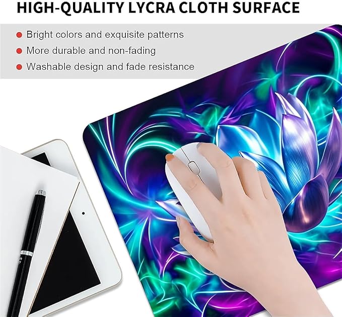 Square Mouse Pad Blue-Purple Lotus, Personalized Premium-Textured Custom Mouse Mat Design, Washable Mousepad Cloth, Non-Slip Rubber Base Computer Mouse Pads for Wireless Mouse