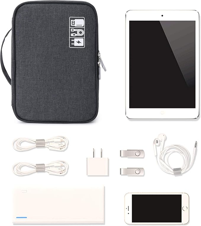 Lanola Travel Cable Organizer Bag, Electronic Accessories Case Portable Double Layer Cable Storage Bag for Cord, Phone, Charger, Flash Drive, SD Card, Personal Items - (Black)