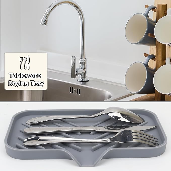 Yasmen Silicone Bathroom Soap Dishes, Sink Sponge Holder for Kitchen, Rubber Soap Dish with Drain, Shower Soap Sponge Tray, Sink or Counter Organizer, for Bar Soap, Bottle, Dish Soap Dispenser-Grey