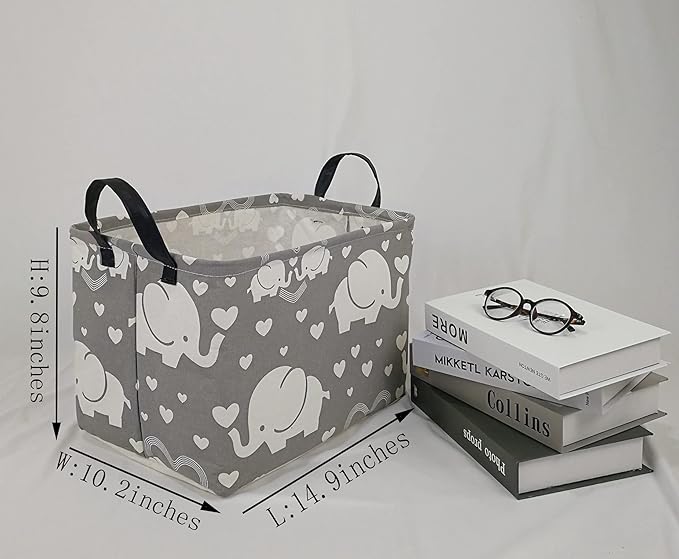 Rectangle Gift Storage Basket Home Shelf Storage Basket Organizer Box Clothes Laundry Hamper Nursery Basket Laundry Basket with Handles (love elephant)