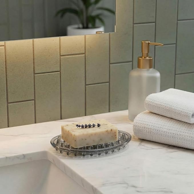 2 Pcs Plastic Soap Holder Soap Dish Bar Saver Tray with Holes Sponge Holder for Kitchen Bathroom Shower Counter, 4.5 x 3 x 0.7 Inches (Light Gray)