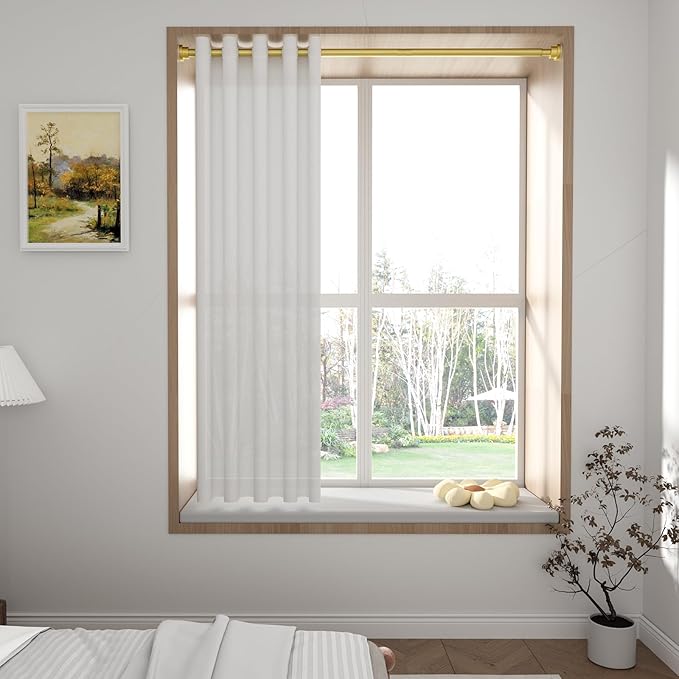 1 Pack Gold Spring Tension Curtain Rod 30-64 Inches, 7/8" inch Adjustable Curtain Rod No Drill, Anti-slip Spring Curtain Rod for Windows Bathroom Kitchen Closet Doorway