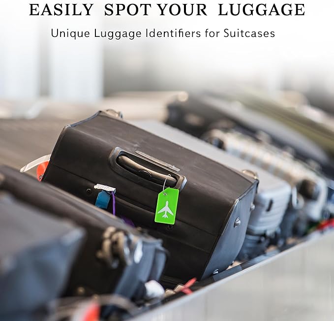 5 Pack Silicone Luggage Tag for Suitcases with Stainless Loop, TSA Approved, Privacy Protection Travel Essentials Bag Tags by Gostwo, Green