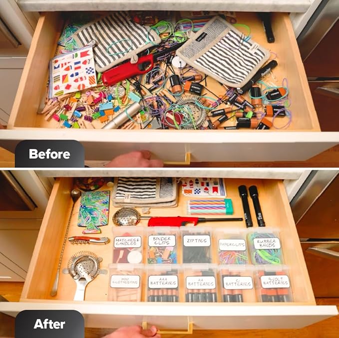 Bostitch Konnect Storage Containers with Lids, Organizer, Clear Plastic Box, Stackable Nesting Bins, 5-Piece Bundle, 1 Large, 2 Medium, 2 Small