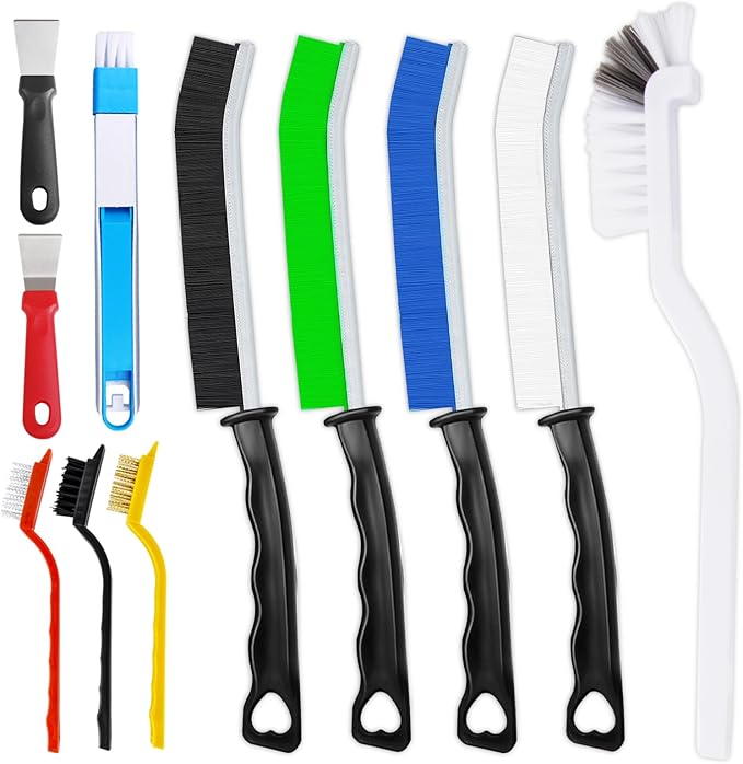 Crevice Cleaning Brush, Thin Hard Bristle Crevice Cleaning Tool Supplies for Tight Place, 11Pcs Small Household Use Cleaning Set for Kitchen, Gout, Gap, Corner, Window Track, Cup, Teapot, Bottle
