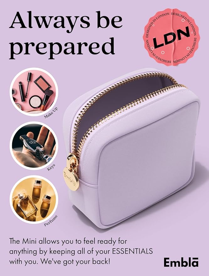 Embla Makeup Bag Travel Cosmetics Pouch and Toiletry Bag, Nylon Zipper Pouch Purse, Cute Make Up Organizer Storage Tote for Women Girls, Waterproof Travel Skincare Case, Small Makeup Bags, Lilac