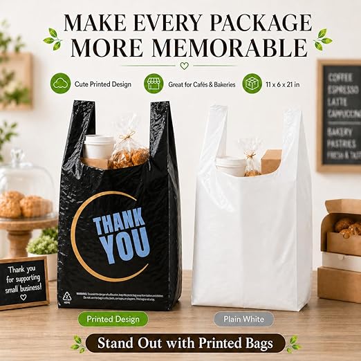 YoYoRain 855 Pack Black T-Shirt Bags with Handles, 11.5"x6.25"x21" Durable HDPE Plastic Shopping & Carry-Out Bags for Grocery, Retail, Takeout & Small Business