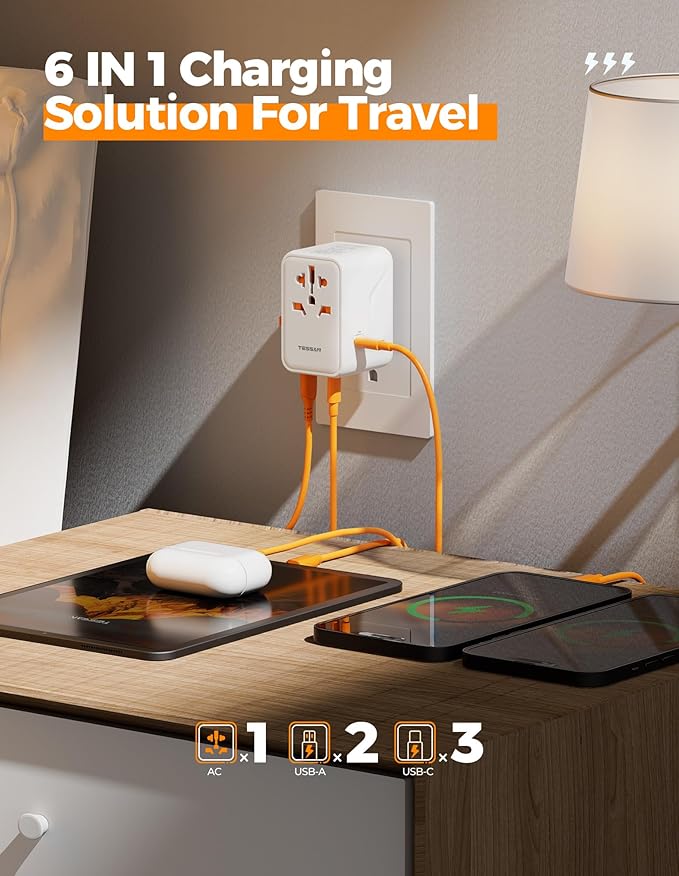 TESSAN Universal Travel Adapter 100W GaN, International Power Adapter with 5 USB (3 USB C) Charging Ports, Worldwide Outlet for US to European Europe UK AUS Ireland (Type C/G/A/I)