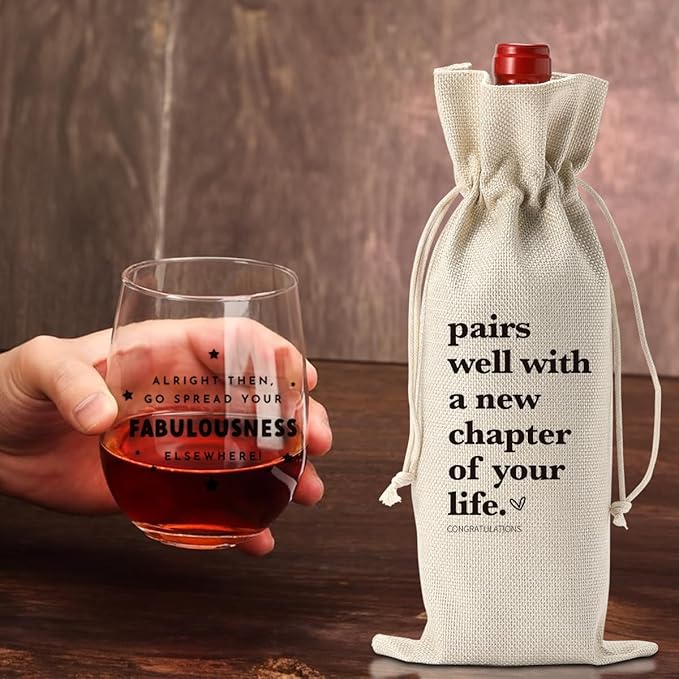 Funny New Chapter Wine Bag Glass Set New Beginnings Gifts for Women Men Farewell Gifts for Friends Going Away Gift for Coworkers Moving Away Gift for Friends