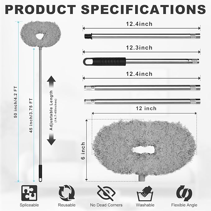 Storystore Ceiling Fan Cleaner Duster - Adjustable Duster with Extension Pole,Dusters for Cleaning Fan Blade, Walls and Cobweb (2Pcs Dusters/Grey)
