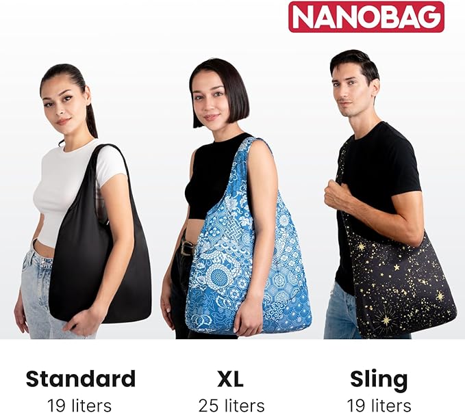 Nanobag Ultra-Lightweight Foldable Tote for Women & Men, Reusable Grocery & Travel Bag, Packable Collapsible Compact Market Essential (Standard Blue Waves)