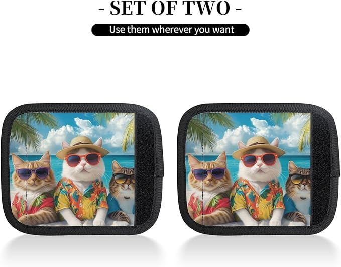 Cute Cats Beach Sunglasses Luggage Handles Wrap Grips for Suitcases Travel Accessories for Airplane 2pcs