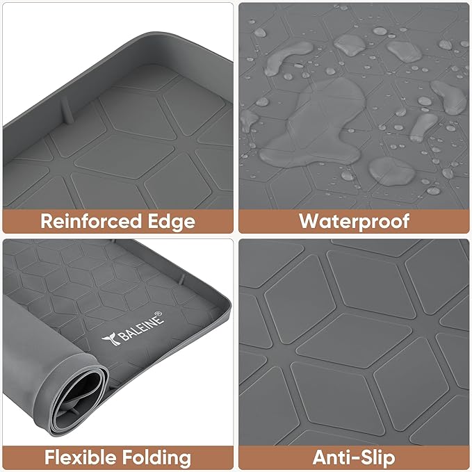 BALEINE 34''×22'' Under Sink Mat, Waterproof Food Grade Silicone Undersink Mat, Cabinet Shelf Drip Tray, Under Sink Liner for Kitchen, Bathroom (Charcoal)