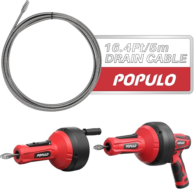 POPULO Repalcement Cable, 16.4Ft/5m Fits for PDAL-12/PMDA-5/PCDA-12 Drain Auger