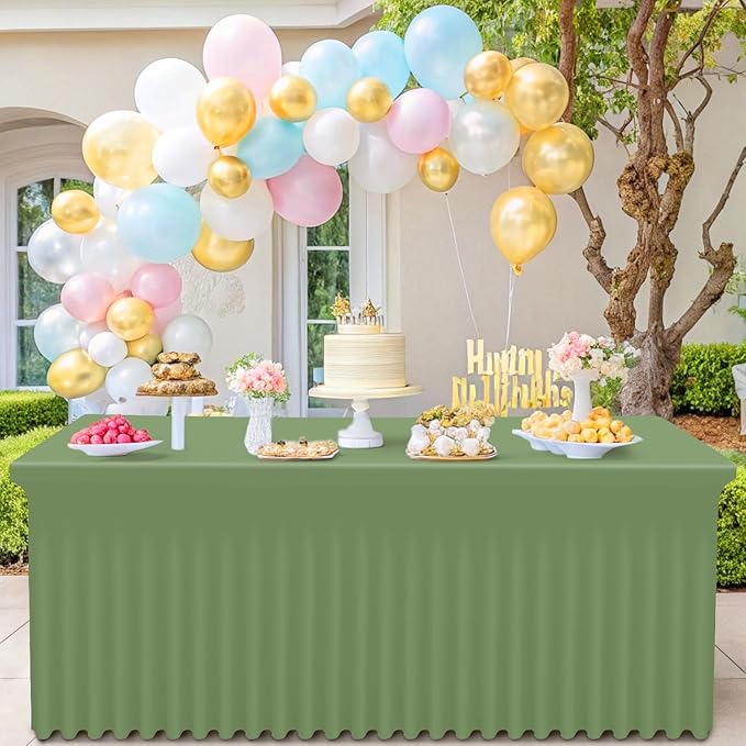 Smiry Spandex Tablecloth, Elastic Fitted Stretch Tablecloth for 8FT Rectangle Tables, Waterproof Washable Table Cover Skirt for Outdoor, Wedding, Banquet & Parties (Sage Green, 96Lx30Wx30H Inch)