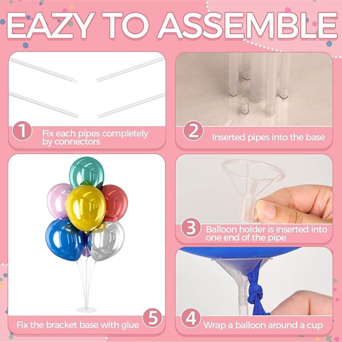DECOCKRAT Balloon Stand Kit - 2 Set Table Stands with Base, Easy Assembly Balloon Sticks, Reusable Holders for Baby Showers, Weddings, Birthdays, Party Decorations