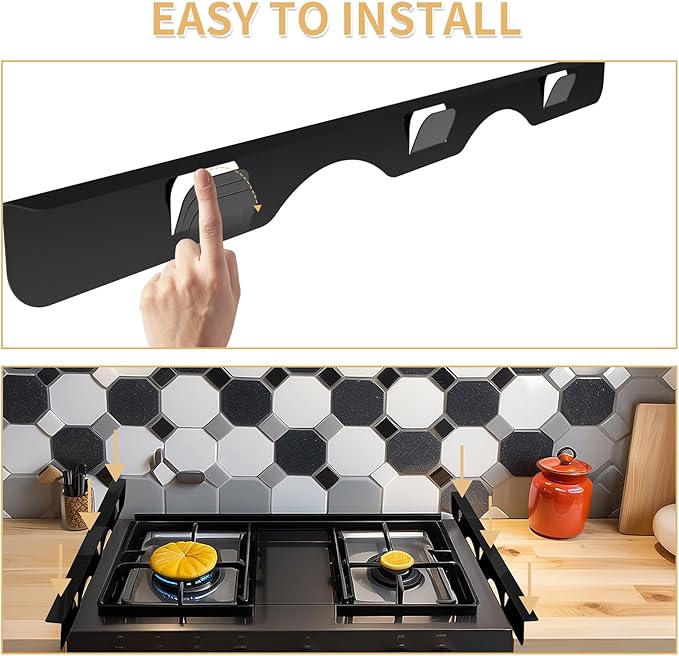 Stove Gap Covers 316 Thick Stainless Steel,2 Pack 23.2" Fixed Stove Gap Filler,Heat Resistant Stove Gap Guards,Between Stove and Counter Slide In Range Trim Kit for Kitchen,Upgrade Shiny Black