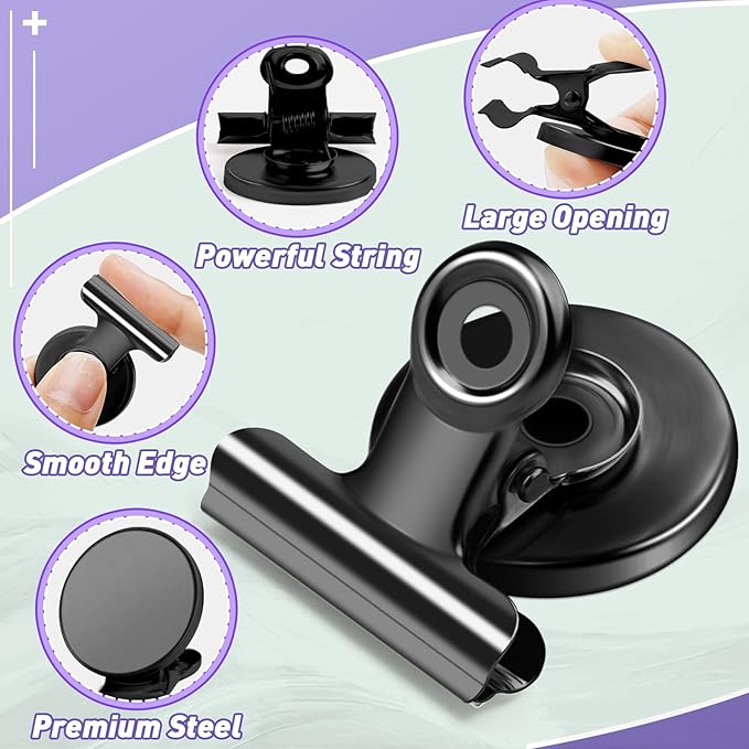 VNDUEEY 24 Pack Magnetic Clips Fridge Magnets, Strong Refrigerator Magnets for Hanging Photos, Heavy Duty Magnet Clips for Classroom, Whiteboard and Office (Black)