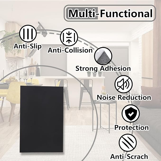 Jayen 132 Pcs Non Slip Self-Adhesive Silicone Cuttable Furniture Pads, Anti-Sliding Anti-Scratch Rubber Floor Protectors for Any Furniture and Appliances - Black (Matte)