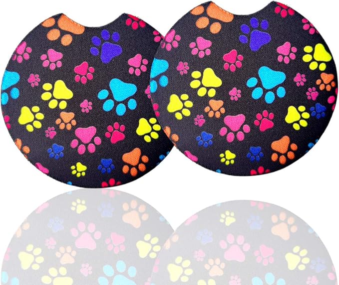 2 Pack Car Coasters for Drinks Absorbent - 2.75 Inch Cute Car Cup Holder Coasters for Women, Removable Cup Holder Coaster for Your Car, Car Interior Accessories for Women & Girls (Cat's Footprints)