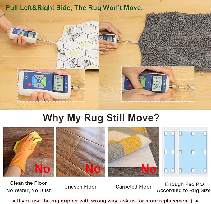 FuKuEn Rug-Gripper, Anti Slip Rug Grippers for Carpet, Upgraded Area Rug Pad Grippers Extra Sticky on Tile, Non-Slip Rug Pads Stopper for Hardwood Floor Washable Rug Tape Stickers 12x12cm 4 Pieces