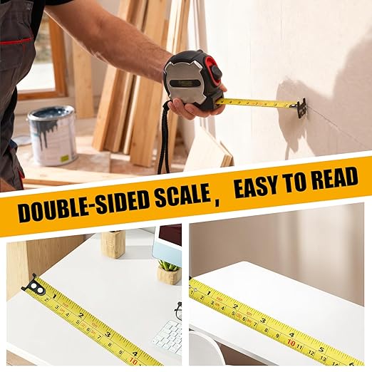 16FT Tape Measure, Small Retractable Measuring Tape, Mini Tape Measure with Metric/Inch, Dual Sided, Magnetic Hooks, Rubber + Stainless Steel Case, for Home, Construction & DIY (16ft)