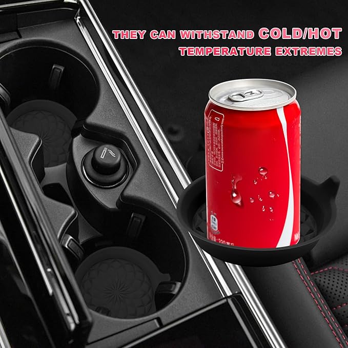 4 PCS Car Cup Holder Coasters, 2.75 Inch Anti-Slip Insert Silicone Car Coaster Drink Mat, Shockproof Universal Auto Cup Coasters for Most Vehicles, Car Interior Accessories (Black)