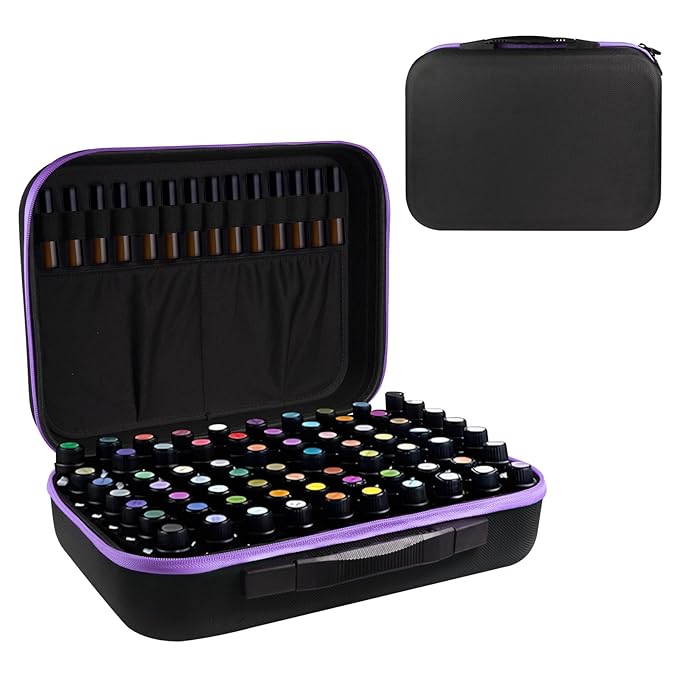 EVA Essential Oil Storage Carrying Case, 70 Bottles, Essential Oils Box for 5ml 10ml 15ml Roller Bottles Travel Storage Organizer Bag for doTERRA & Young Living (Purple)