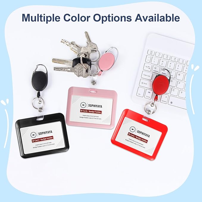 ID Badge Holder with Clip Badge Reels Retractable Heavy Duty Id Card with Carabiner Badge Reel with 24 inches Pull Cord for Office, School, Factory, Teacher (Black, Horizontal)