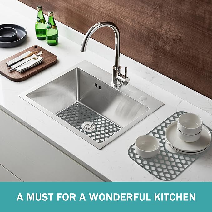 Sink Protectors for Kitchen Sink, Kitchen Sink Accessory - Silicone Mats Grid for Stainless Steel Strainer Bottom of Farmhouse Porcelain sinks (19”x13”, Center Drain)