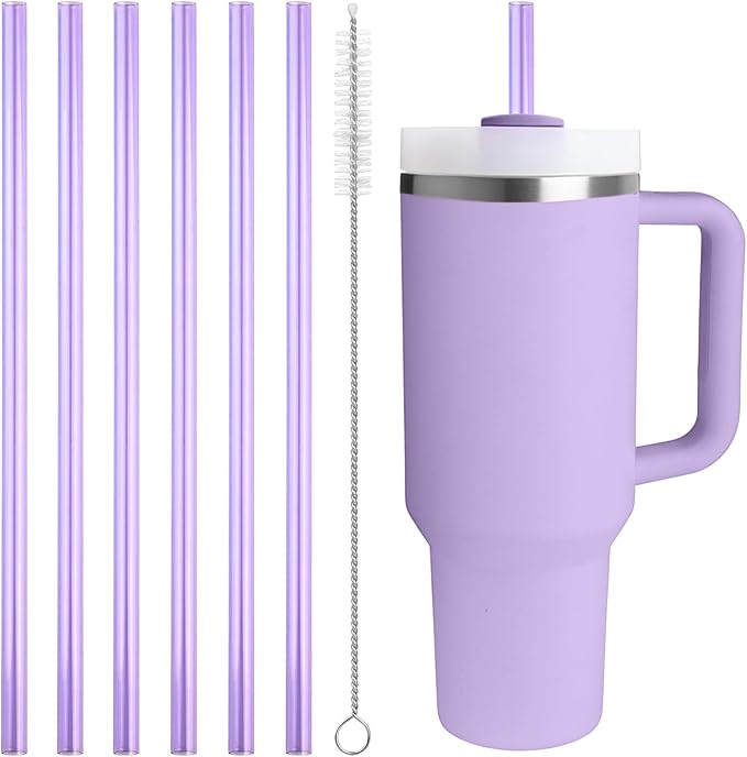 Replacement Straw Compatible with 40 oz Stanley Quencher Tumbler, 12 Inch Extra Long Reusable Plastic Straws for 40 Oz Cup, Purple, 6 Pack