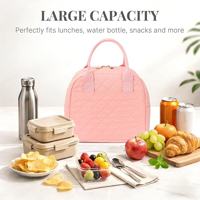 LOVELYWIND Lunch Bag for Women, Insulated Lunch Box, Reusable Water-Resistant Lunchbox Cooler with Front Pocket, Large Capacity Lunch Tote Bag for Work, Travel, Picnic