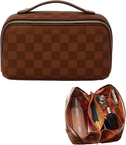 Travel Makeup Bag,Large Capacity Cosmetic Bags for Women,Waterproof Portable Pouch Open Flat Toiletry Bag Pattern Makeup Bag