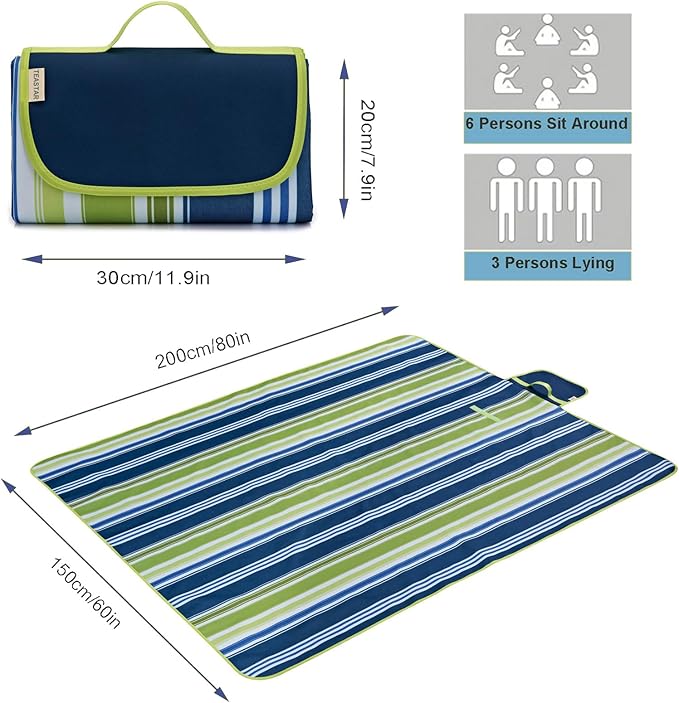 Picnic Blankets Extra Large Beach Blanket Waterproof Sandproof Outdoor Blanket for Grass Sand Free Beach Mat Picnic Mat Foldable 80" X60 for Camping, Hiking Travel Sand Park