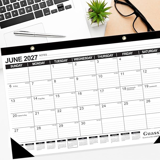 GuassLee 3 Pack Desk Calendar 2026-2027 - 19 Months Academic Calendar 17" × 11.5" Desktop Calendar from Jun. 2026 to Dec. 2027 with Julian Date for Home School Office Desk Top Organizing