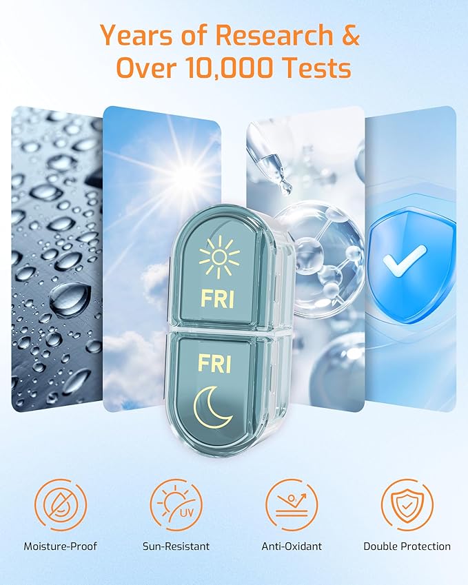 Daviky Weekly Pill Organizer 2 Times a Day, 7-Day AM PM Medicine Case, Travel-Friendly Pill Box for Fish Oils, Vitamins & Supplements