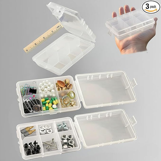 Portable Small Pocket Organizer Box, Transparent Storage Case for Screws/Nuts/Bolts/Nails/Washers/Snap Rings/Automotive & Paper Clips/Fuses/Buttons/Pins/Beads/Jewelry-Pack of 3