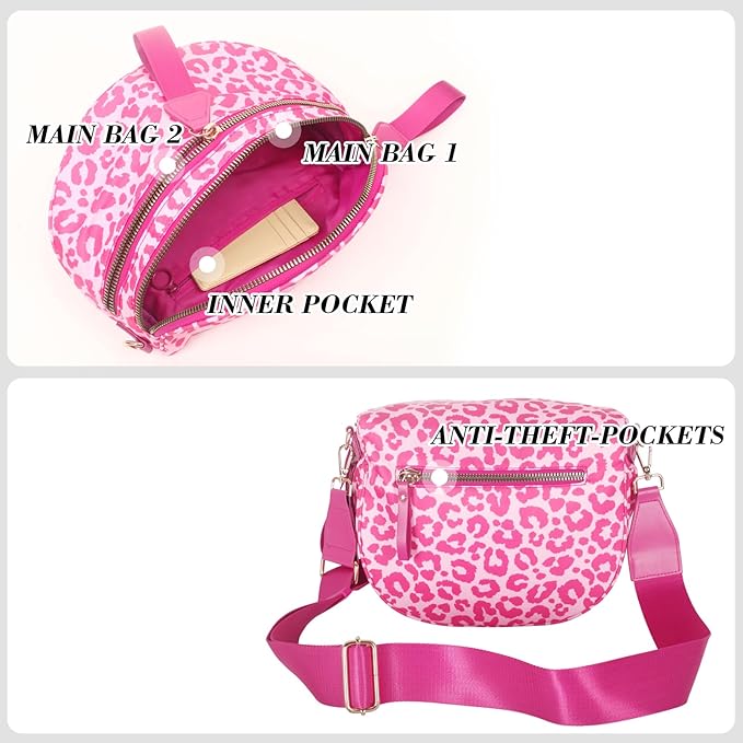 Bum Bag Crossbody Bag for Women | Spacious Bum Bags | Nylon Crossbody Fanny Packs | Leopard Purse Belt Wallet (Colour Bum Bag-Rose Leopard)