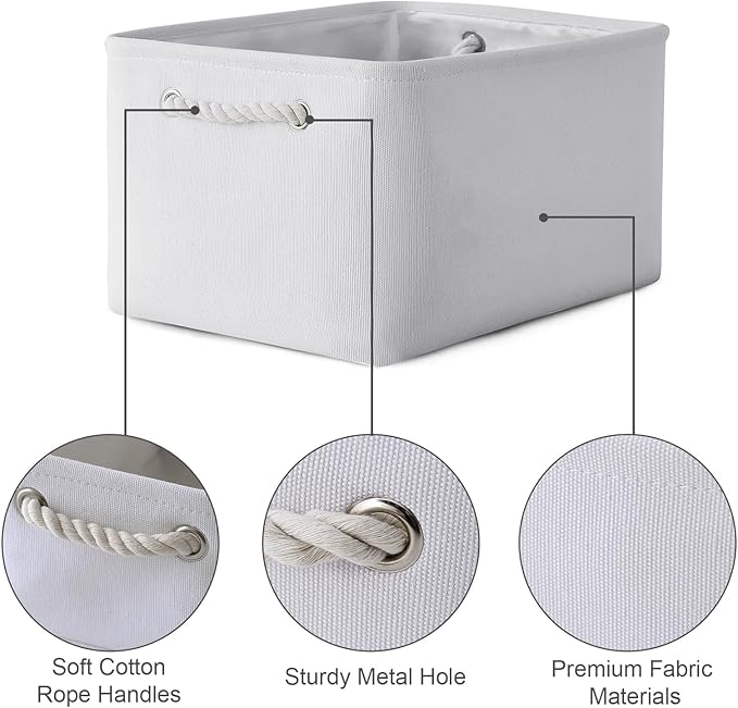 TheWarmHome Storage Basket for Gifts Empty - Large 3 Pack 15.7x11.8x8.2 inch Storage Basket for Organizing with Handles, Canves Storage Bins for Organizer Closet Toy Cubes Gift (White)