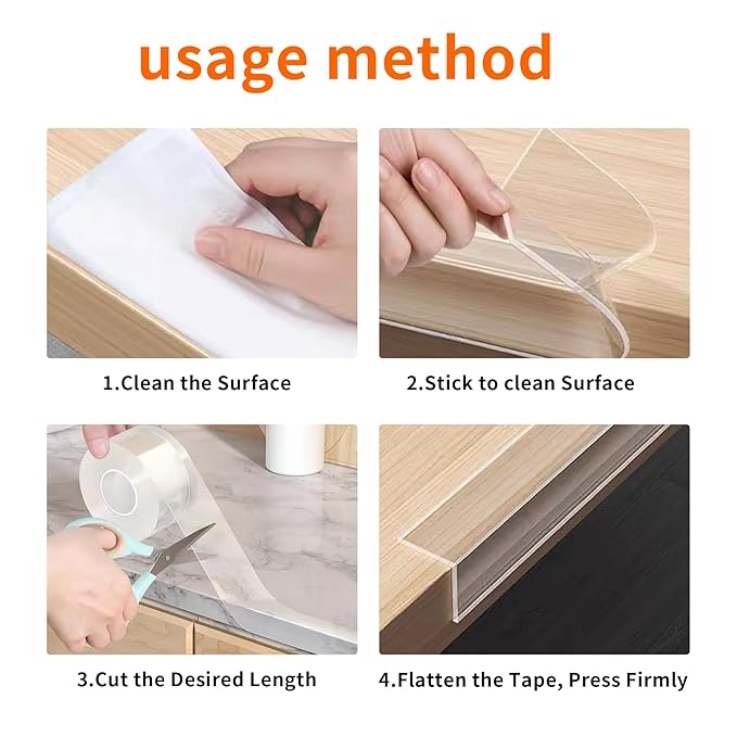 1.18 in x 9.84 FT, Clear Edge Protector Strip Sharp Edge Wrap Cover Tape, Self-Adhesive Protective Bumper Guards for Cabinet Door, Desk, Glass Table, Bed Furniture, Kitchen Countertop, Waterproof