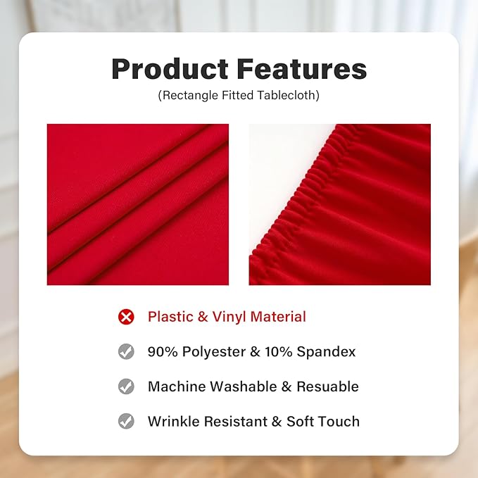 Fitted Rectangle Tablecloth 24 x 48 Inch Elastic Table Cloth for 4ft Table, Stretch Spandex Tables Cover Red Washable Polyester Tables Top Cap Cover for Dining Picnic Camping Indoor and Outdoor