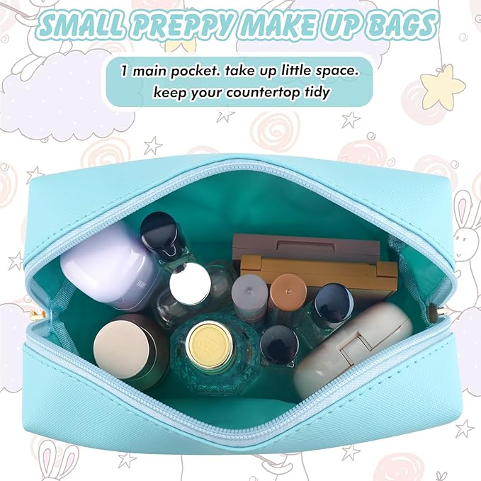 Gifts for Girls Initial Makeup Bag Personalized Cosmetic Bag with Zipper Cute Travel Toiletry Bag Waterproof PU Preppy Makeup Pouch Birthday Gift for Teen Girls Women(Blue C)