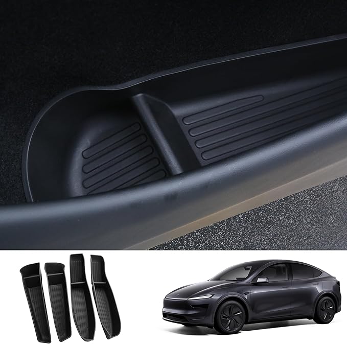 Arcoche Door Side Storage Box for Tesla Model Y Juniper Accessories 2025 2026 Door Pocket Liners,TPE Front & Rear Side Organizer Tray Protector Liner (model Y Juniper) 4pcs