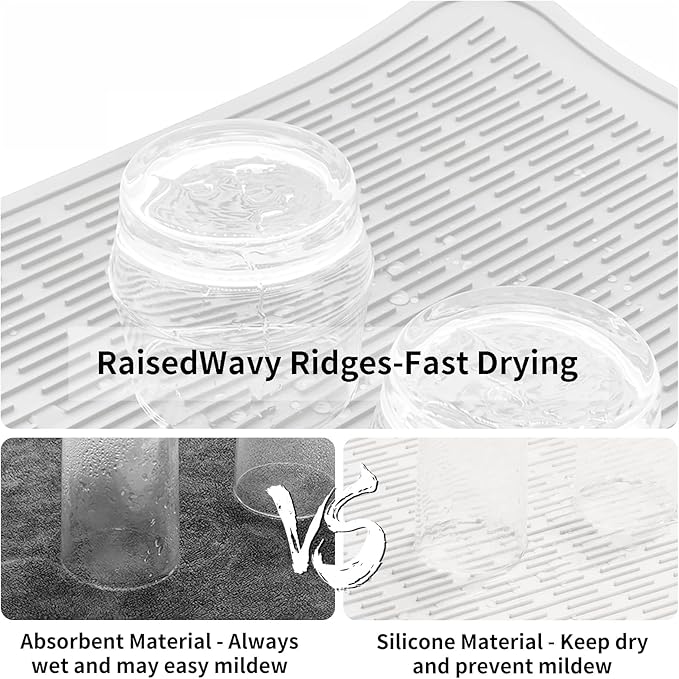 ZLR Silicone Dish Drying Mat for Kitchen Counter, Eco-Friendly Fast Dry Dish Mat, Easy Clean Multi Usage Drying Matt, Heat Resistant Trivet, 16" x 18" XL, Milk White