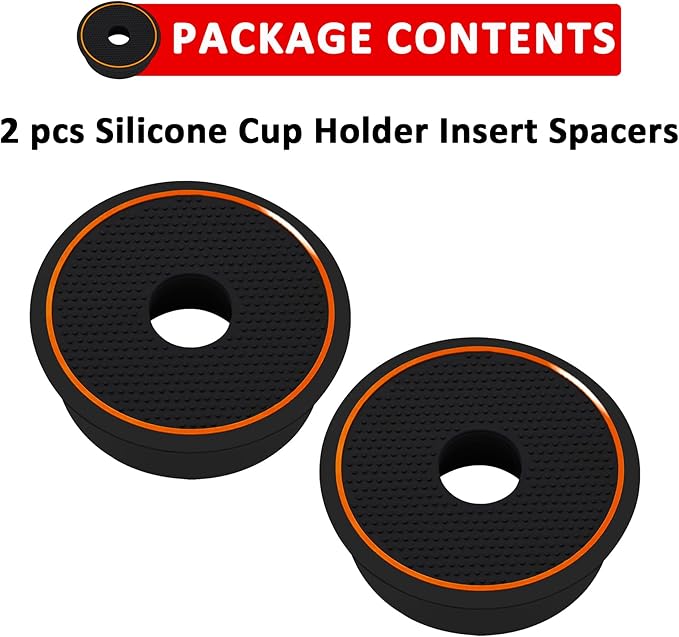Auovo Cup Holder Spacer Replacement Fit for Subaru Outback Legacy Accessories 2020-2024 Silicone Cup Riser Cup Holder Insert Spacers for Kia Telluride Crosstrek Accord Trax RAV4 (2pcs, Orange Trim)
