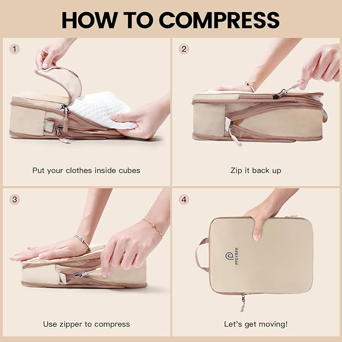 PFEYRPK Lightweight Compression Packing Cubes for Suitcases, Compressible Expandable Travel Packing Organizer with Clear Toiletry Bag and Backpack Bag, Travel Essentials for Carry-on Luggage, 7-Piece Set
