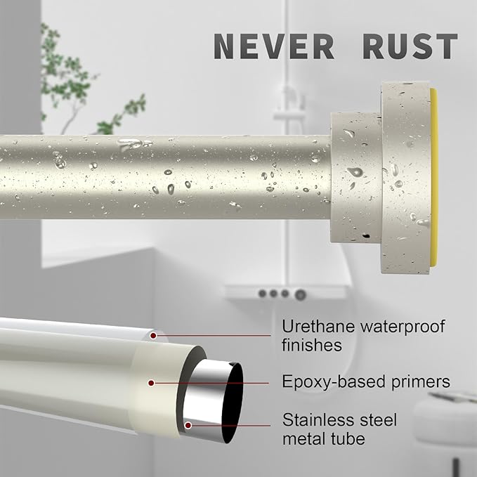 Thestoa Brushed Nickel Shower Curtain Rod Adjustable 43-78 inch, 1"Diameter Spring Tension Curtain Rod No Drill, Anti-Rust Non-Slip Shower Rod for Bathroom Tension Rod