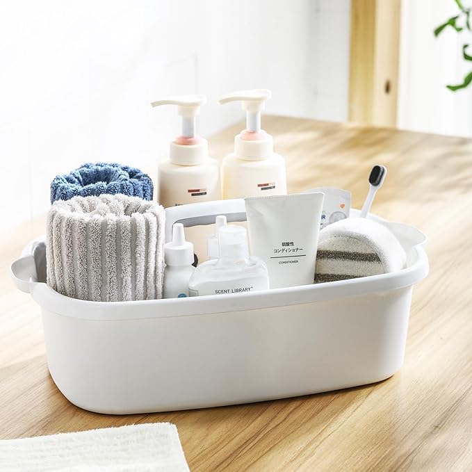 ALINK Plastic Cleaning Storage Caddy with Handle, Large Shower Caddy Basket Organizer for Dorm, Bathroom, Tool, Garden, Kitchen, Cleaning Supplies - Transparent Gray