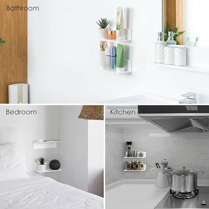 OAPRIRE White Floating Shelves Wall Mounted Set of 2 - Easily Expand Wall Space - Acrylic Hanging Shelves for Bedroom, Gaming Room, Living Room, Bathroom, Office with Cable Clips