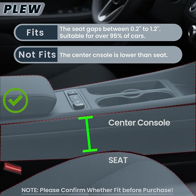 PLEW 2-Pack Car Seat Gap Filler, Premium Leather Console Organizer Universal Fit for Car SUV Truck Multi-Purpose Essentials Organizer - Anti-Drop Auto Interior Accessories (Chogori Gray)